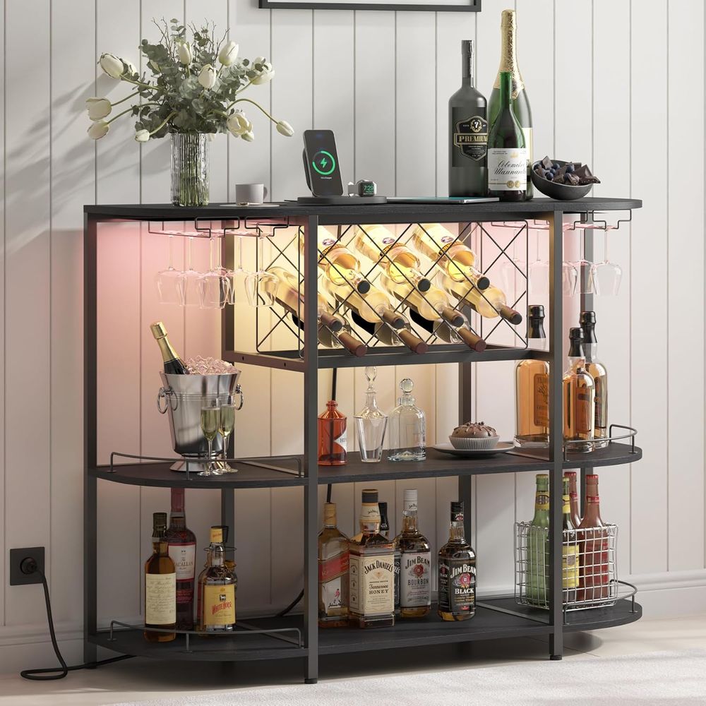 Home Lighting & Decor St Catharines On - Black 3-Tier Coffee Table with Wine