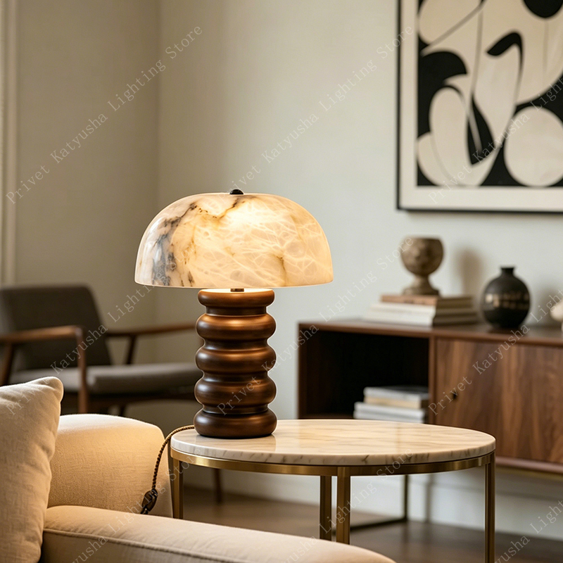 Lighting Home Decor Items - Retro Alabaster Mushroom Table Lamp, Home