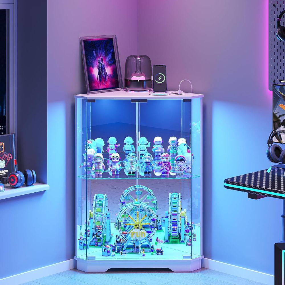Lighting & Home Decor Studio - 2-Tier Glass Display Cabinet with LED