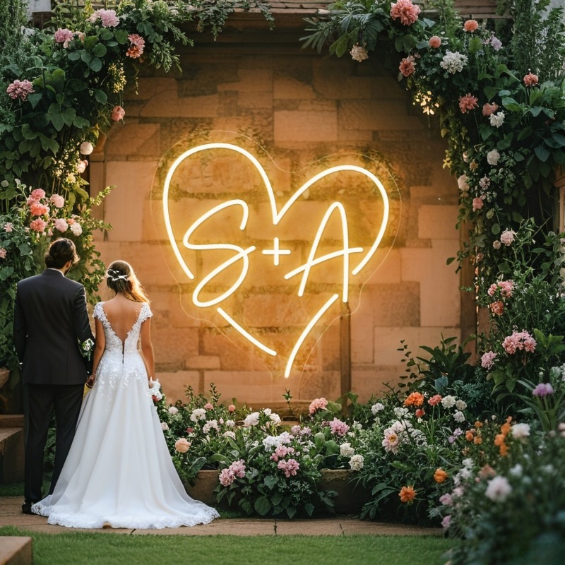 Lighting Christmas Decor - Custom Initials Heart LED Neon Sign,