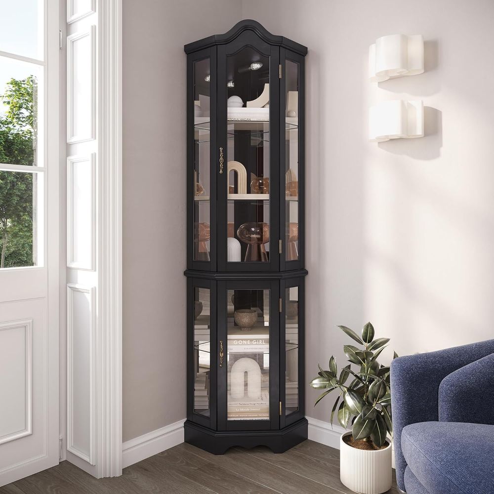 Lighting & Home Decor Studio - Lighted 3-Side Glass Display Curio Cabinet