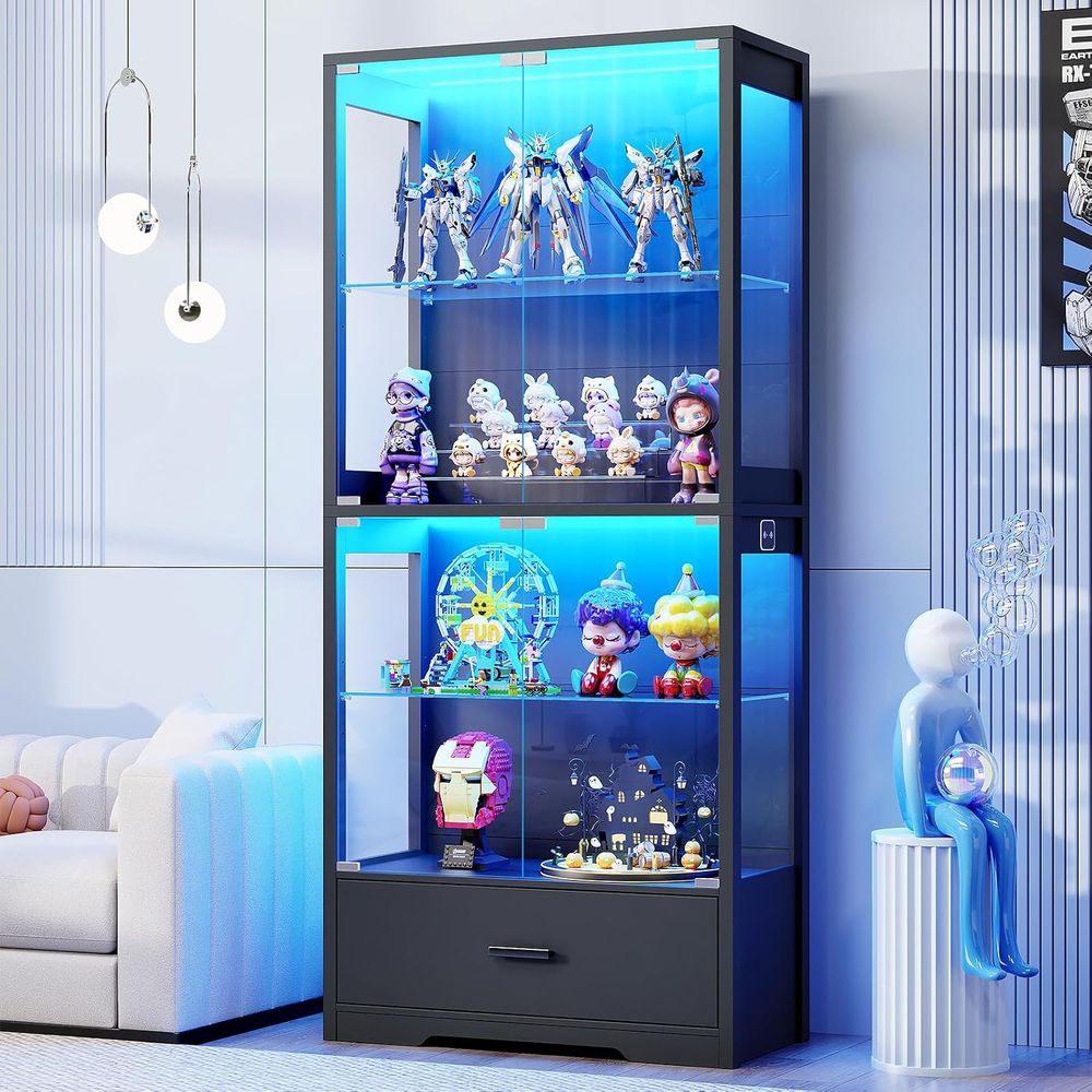 Lighting & Home Decor Studio - 4-Tier Glass Curio Cabinet with Adjustable