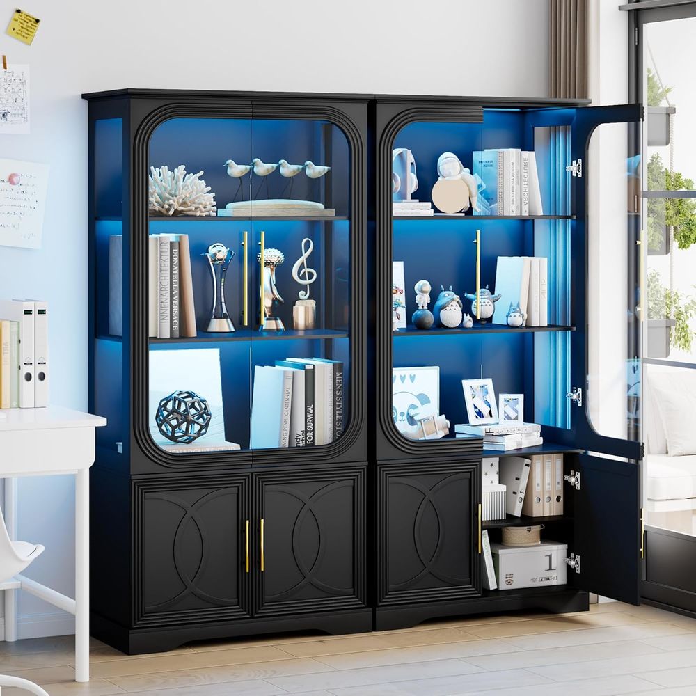 Lighting & Home Decor Studio - 2pc Wood Display Cabinet with Glass