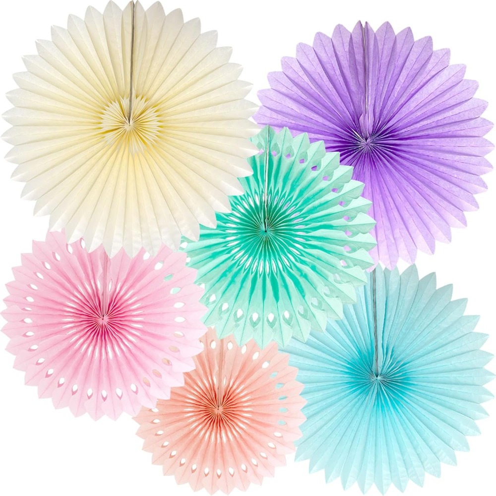 Decor Lighting Fans - Pastel Rainbow Paper Fans Party Decorations