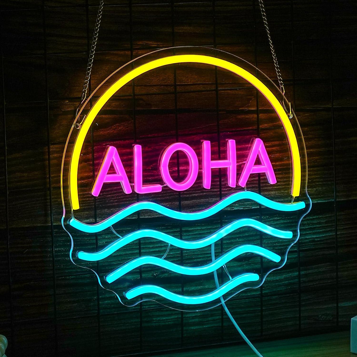 Aloha Sunset Wave Neon Sign US - đánh giá và giá Lighting Decor Rentals