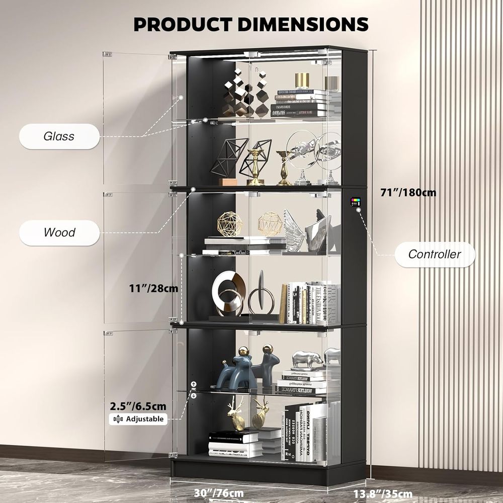 6-Tier 71 Tall Glass Curio Cab - đánh giá và giá Lighting & Home Decor Studio