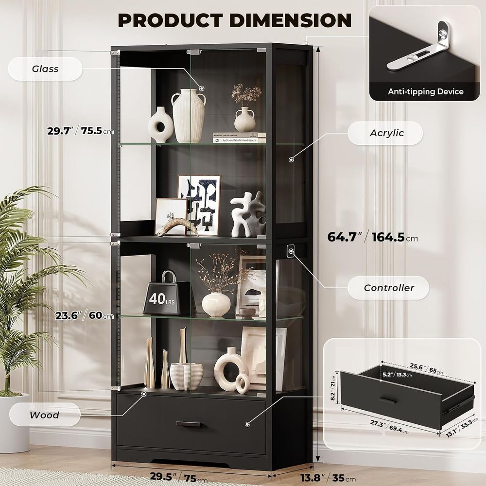 4-Tier Glass Curio Cabinet wit - đánh giá và giá Lighting & Home Decor Studio