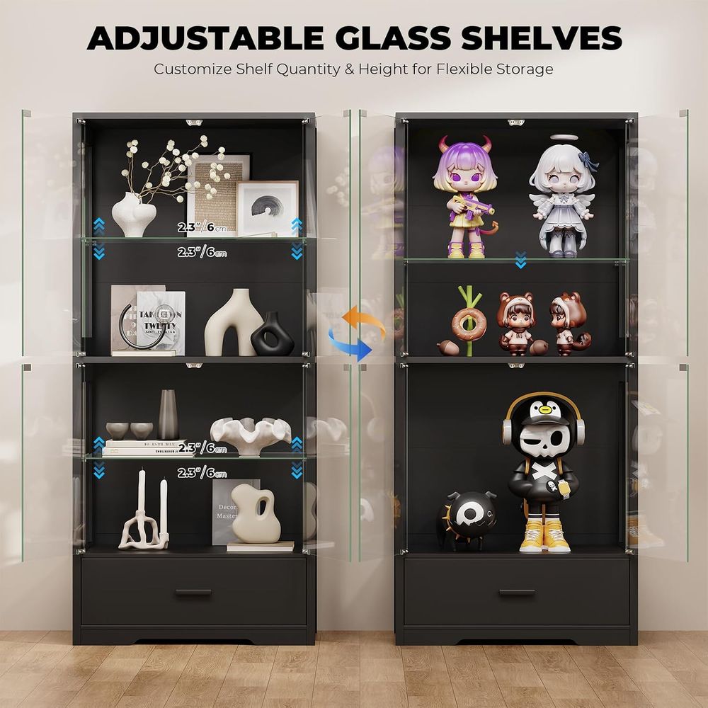 4-Tier Glass Curio Cabinet wit - đánh giá và giá Lighting & Home Decor Studio