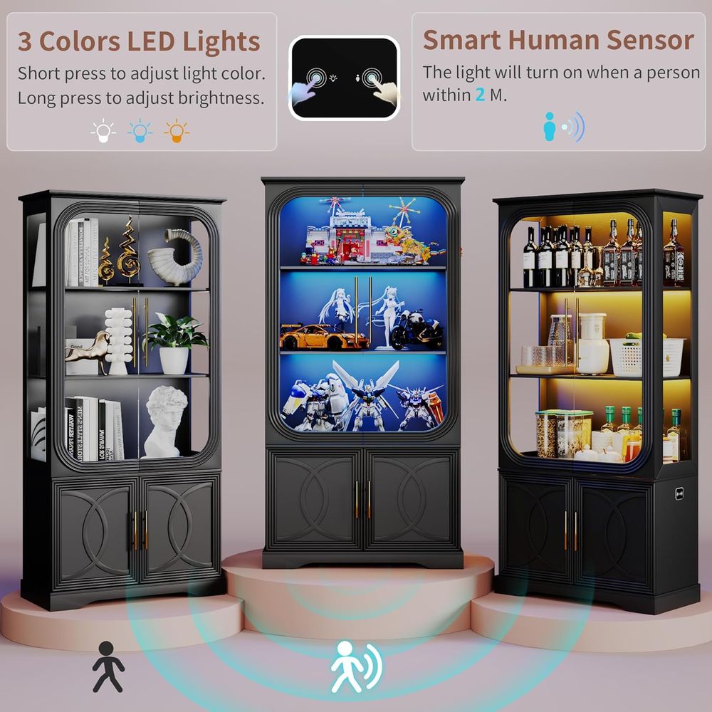 2pc Wood Display Cabinet with  - đánh giá và giá Lighting & Home Decor Studio