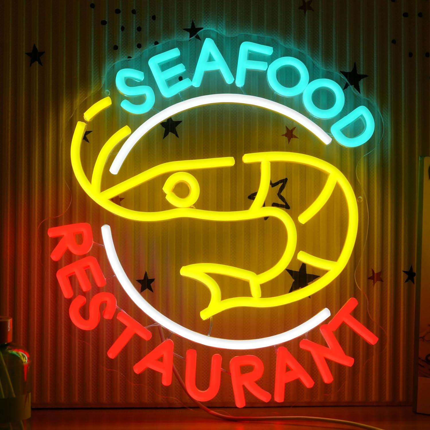 Seafood Restaurant Neon Sign D - đánh giá và giá Restaurant Lighting Decoration
