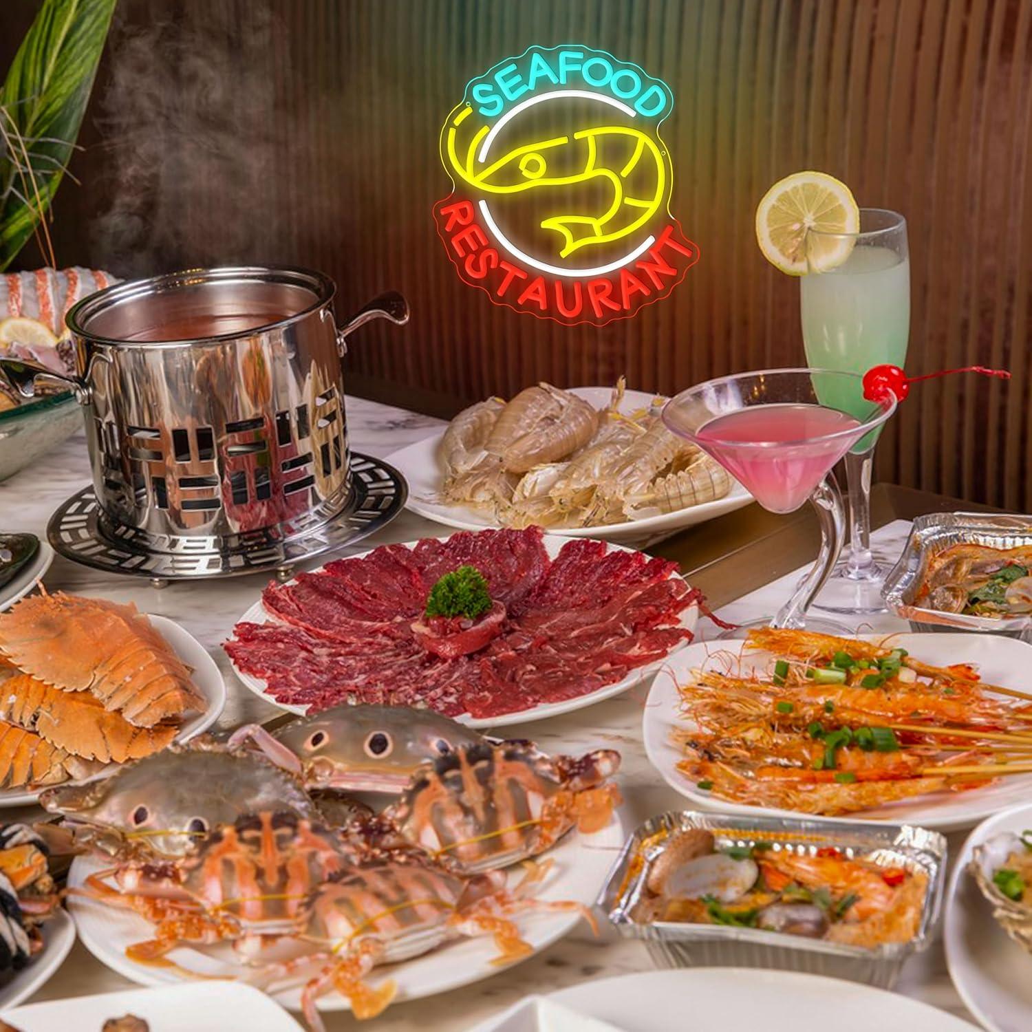 Seafood Restaurant Neon Sign D - đánh giá và giá Restaurant Lighting Decoration