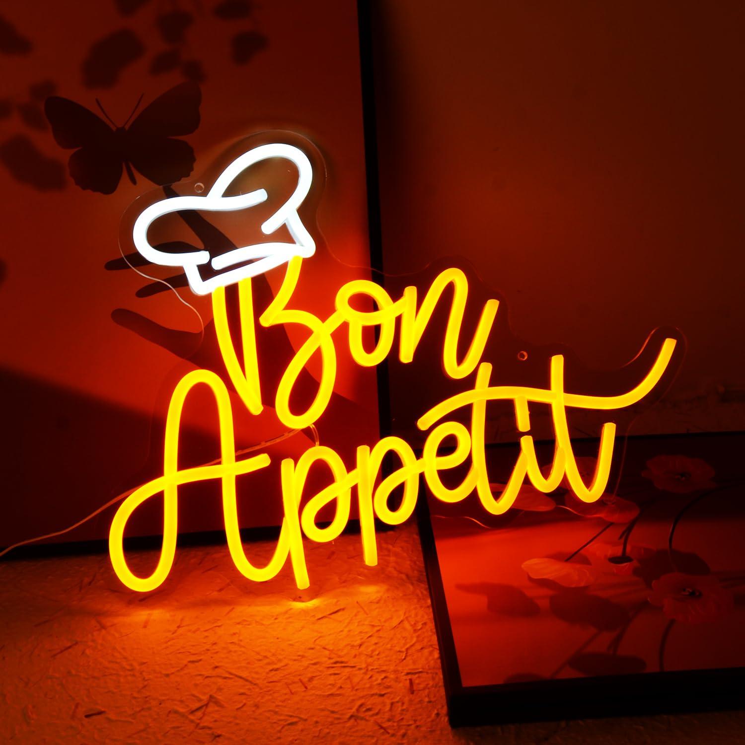 Bon Appetit Chef Hat Neon Sign - đánh giá và giá Restaurant Lighting Decoration